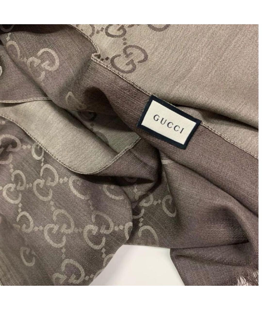 GUCCI Коричневый шерстяной платок, фото 7