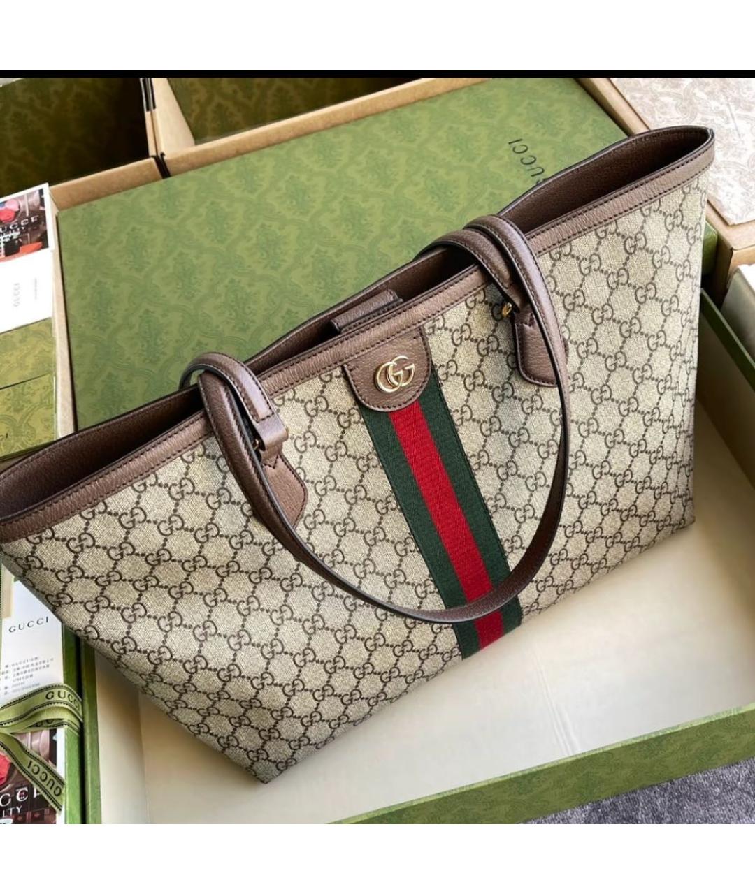 GUCCI Коричневая сумка тоут из канвы, фото 2