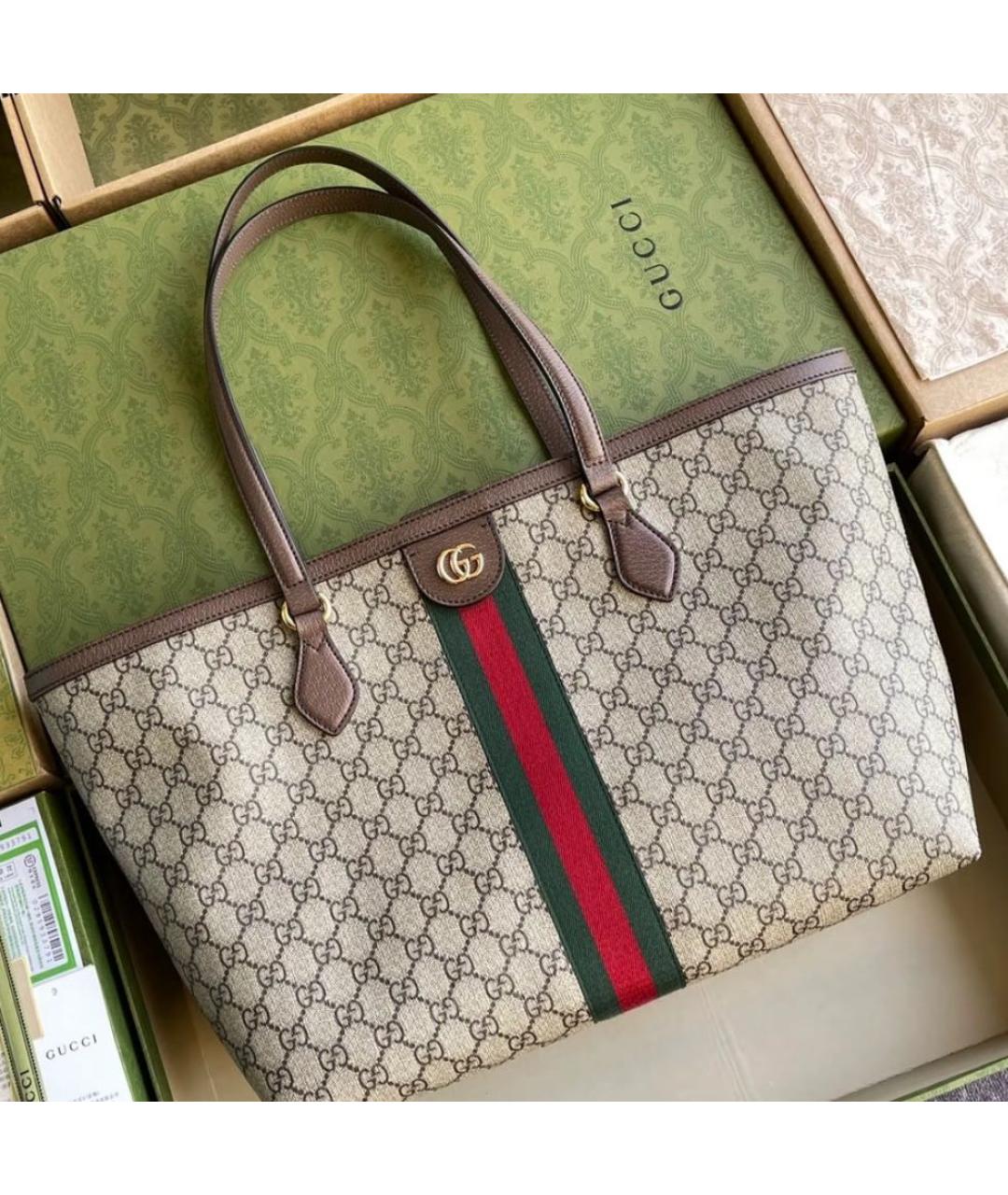 GUCCI Коричневая сумка тоут из канвы, фото 3