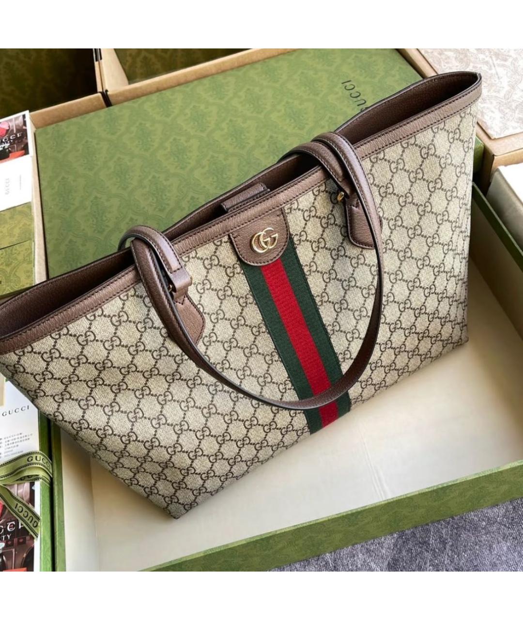 GUCCI Коричневая сумка тоут из канвы, фото 4