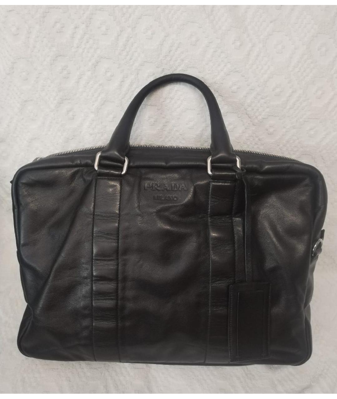 PRADA Черный кожаный портфель, фото 8