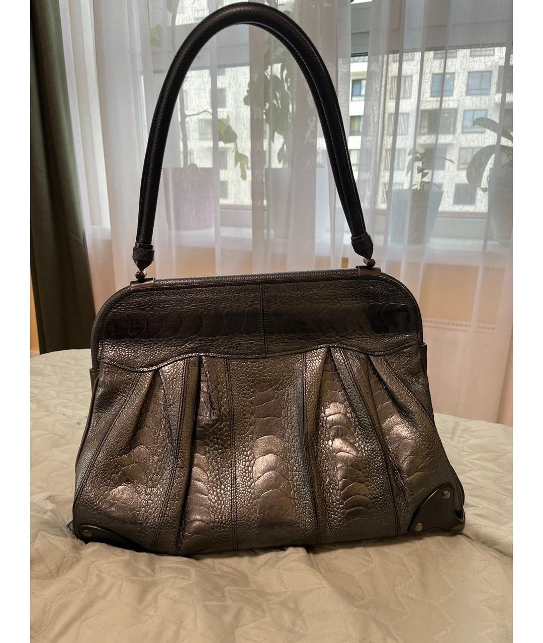 FERRAGAMO Серая сумка через плечо из кожи страуса, фото 2