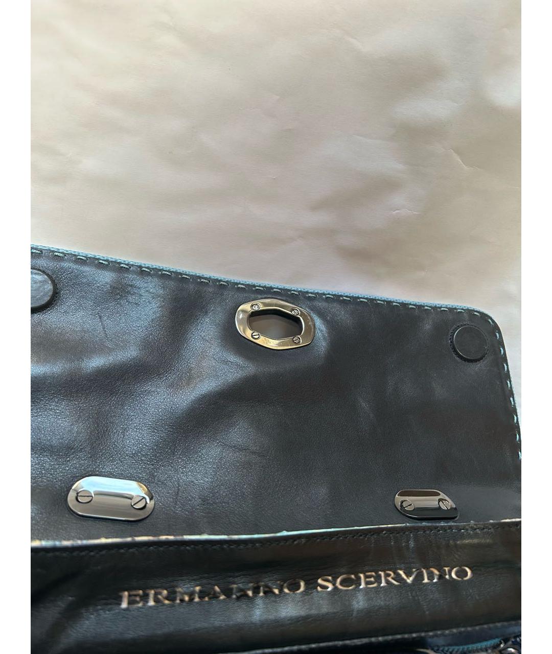 ERMANNO SCERVINO Голубая сумка с короткими ручками из кожи питона, фото 5