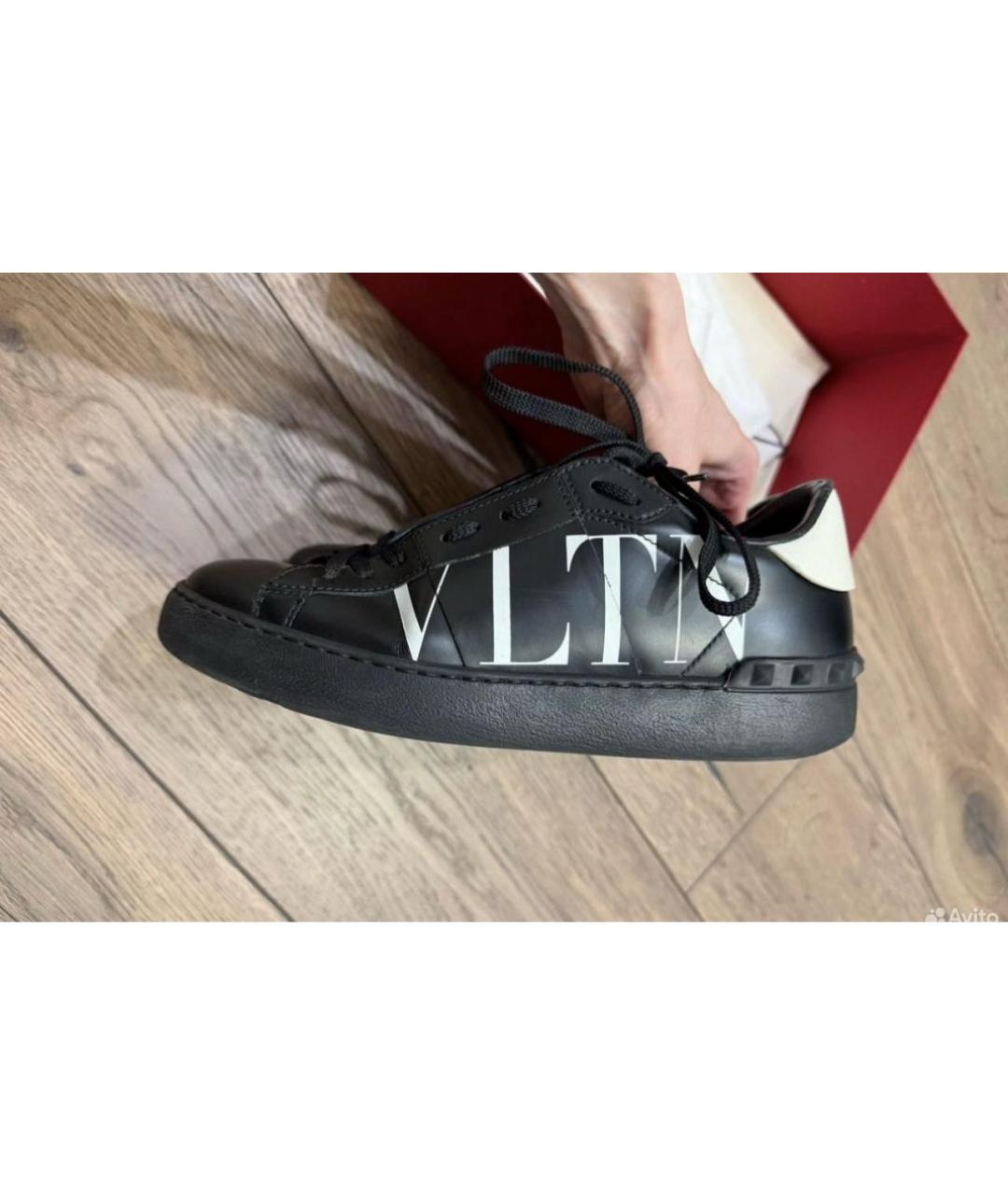 VALENTINO Черные кожаные низкие кроссовки / кеды, фото 7