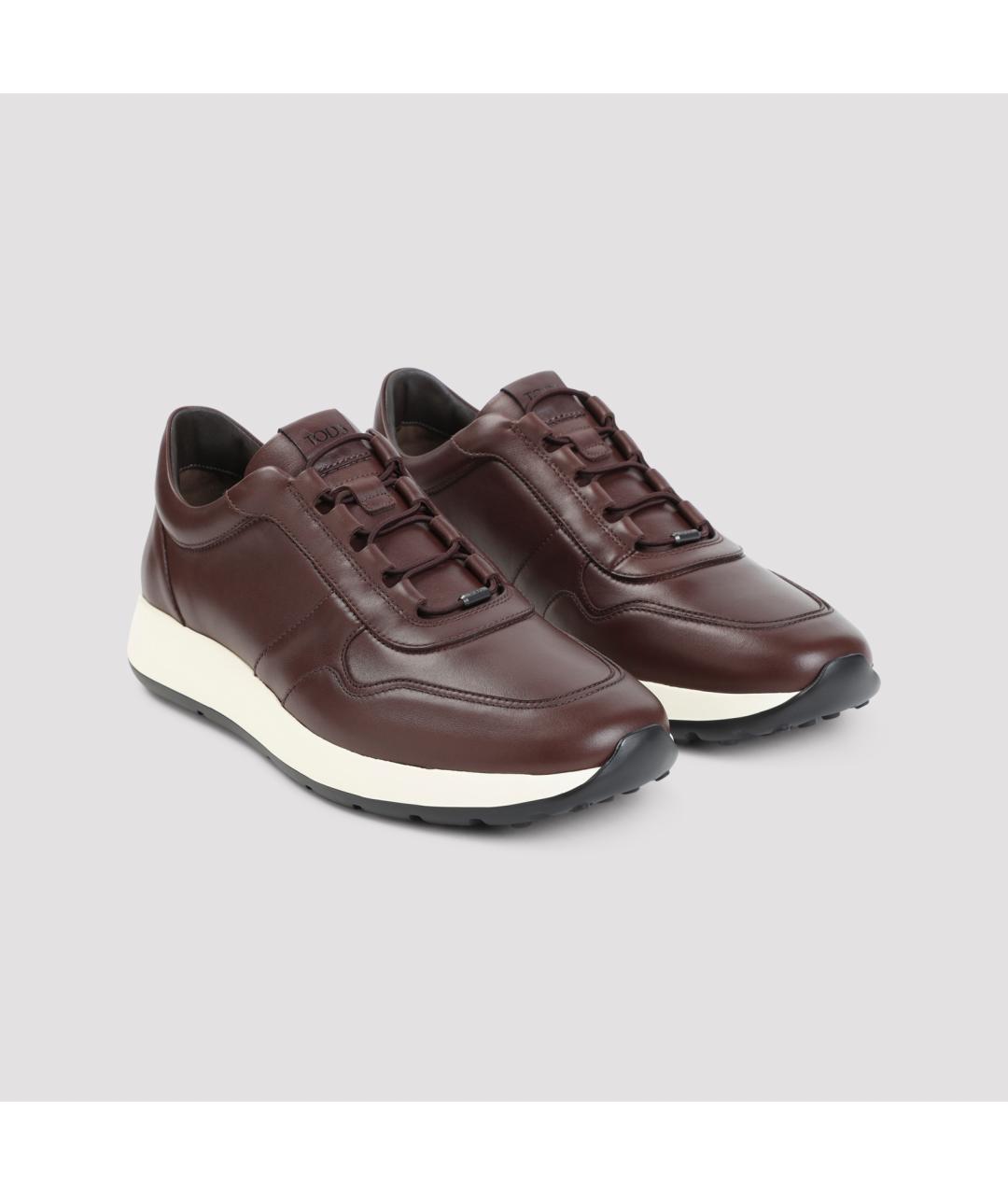 TOD'S Коричневые кожаные низкие кроссовки / кеды, фото 4
