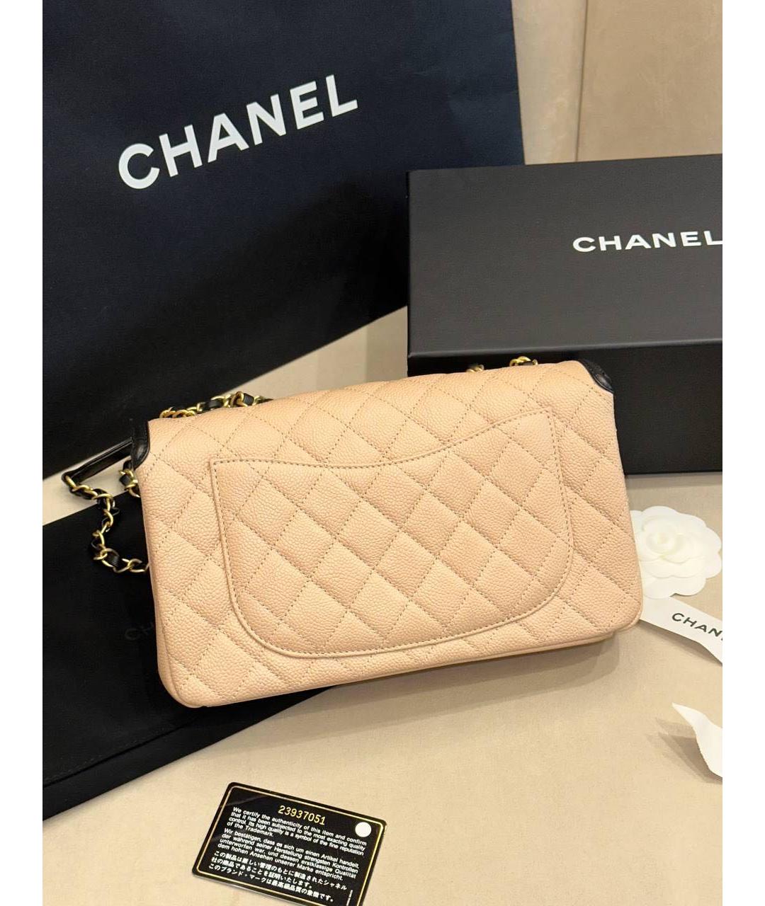 CHANEL Бежевая кожаная сумка с короткими ручками, фото 3