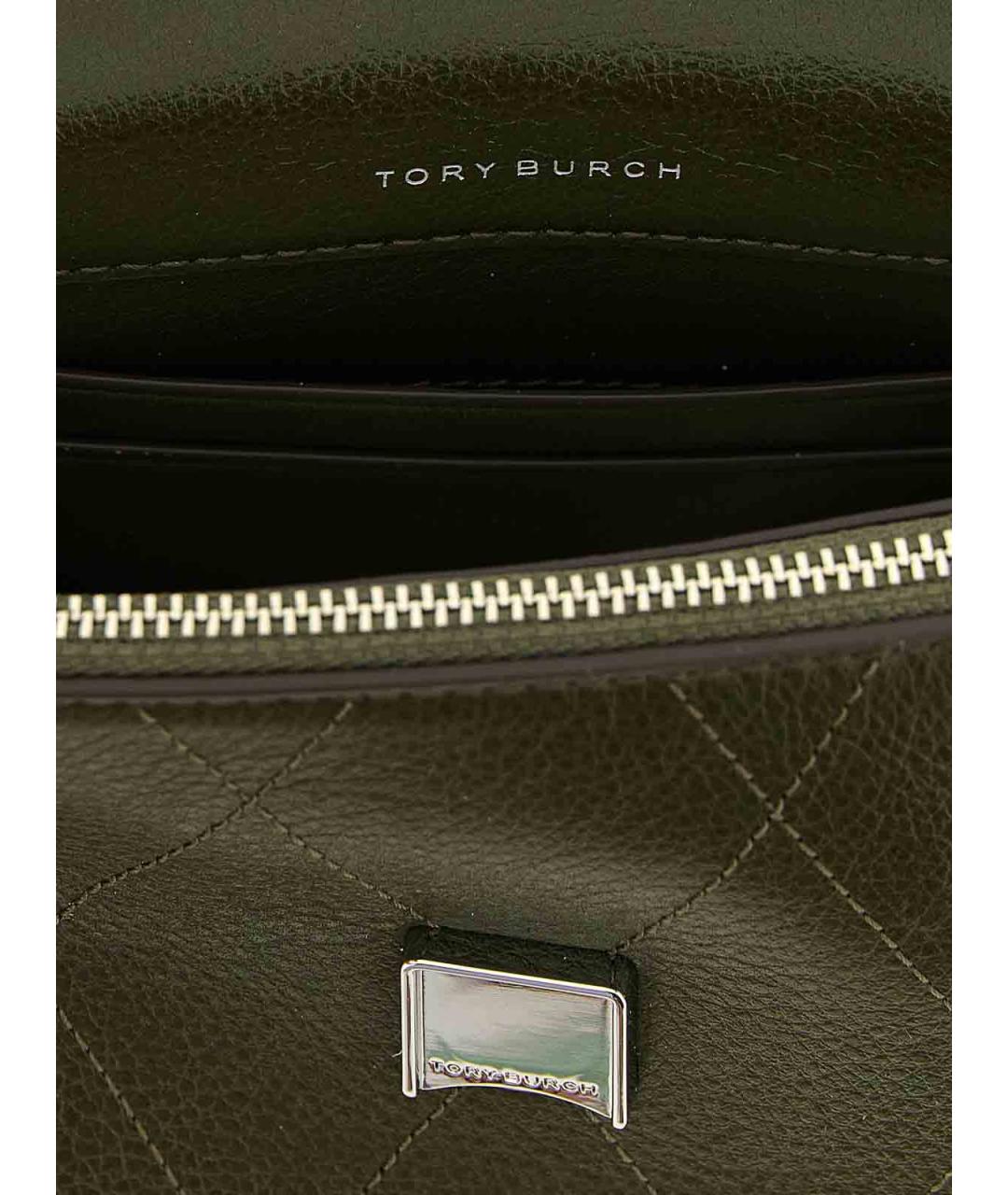 TORY BURCH Зеленая кожаная сумка с короткими ручками, фото 4
