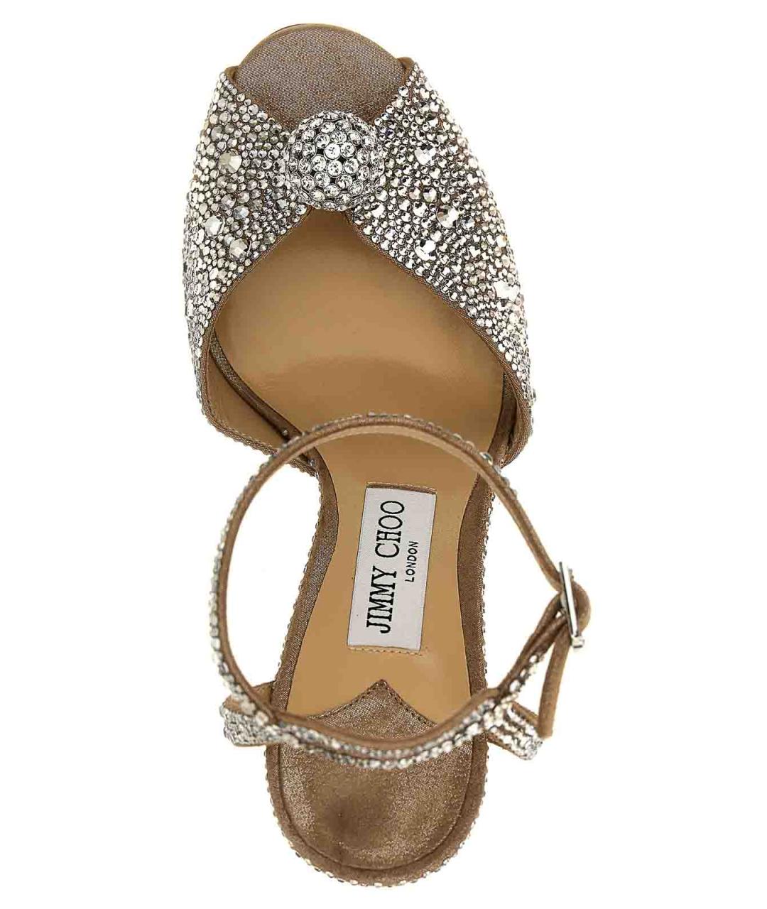 JIMMY CHOO Серебряные текстильные босоножки, фото 4
