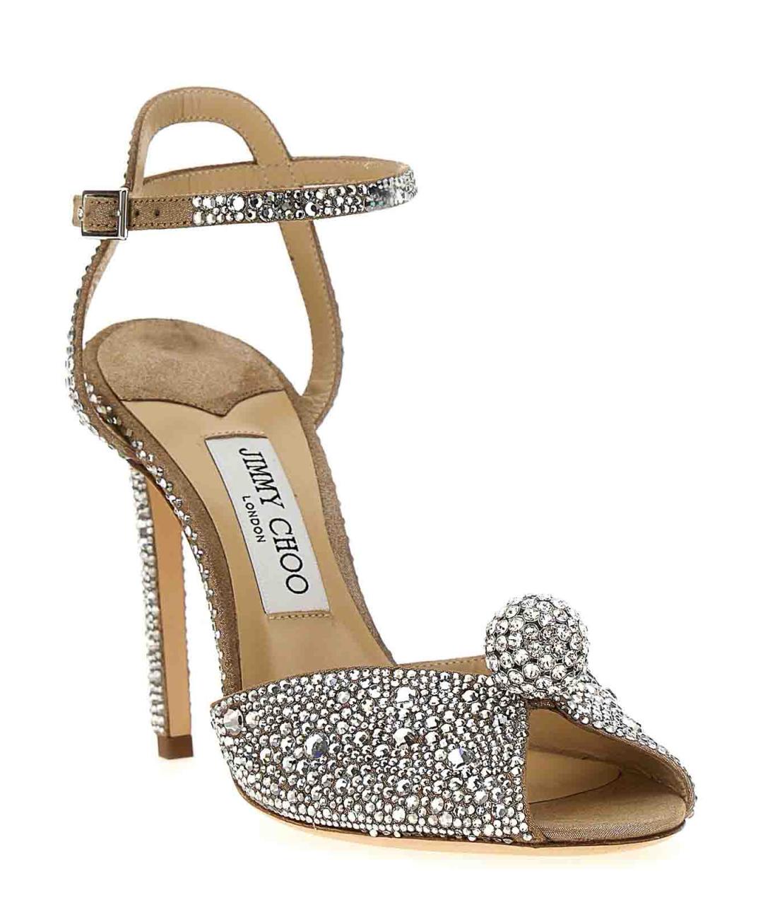 JIMMY CHOO Серебряные текстильные босоножки, фото 2