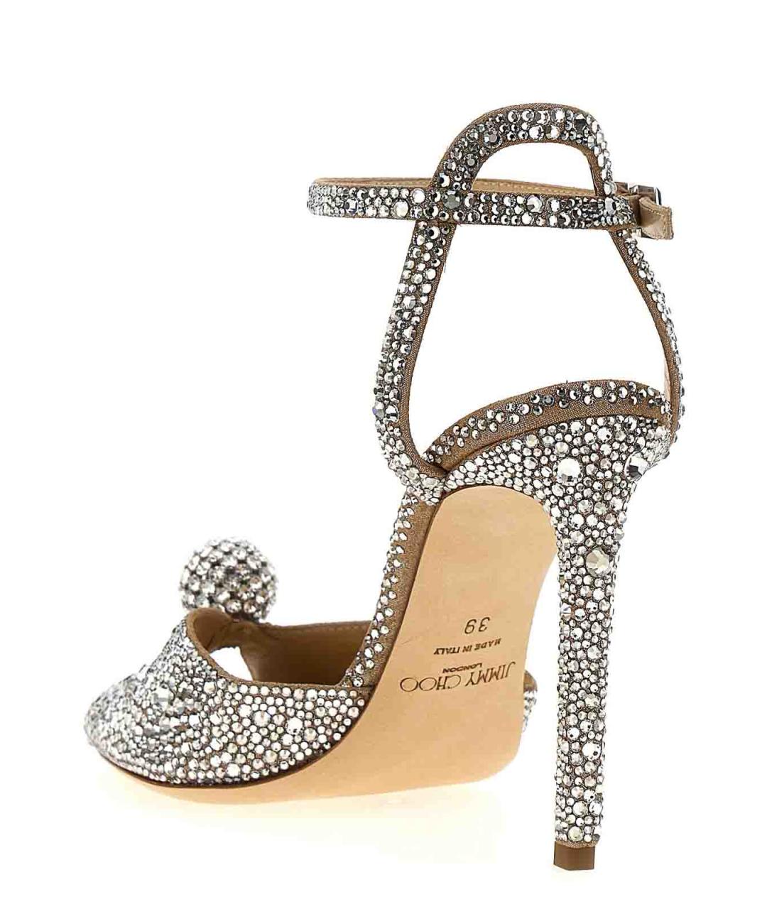 JIMMY CHOO Серебряные текстильные босоножки, фото 3