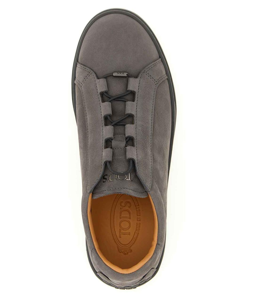 TOD'S Серые кожаные низкие кроссовки / кеды, фото 4