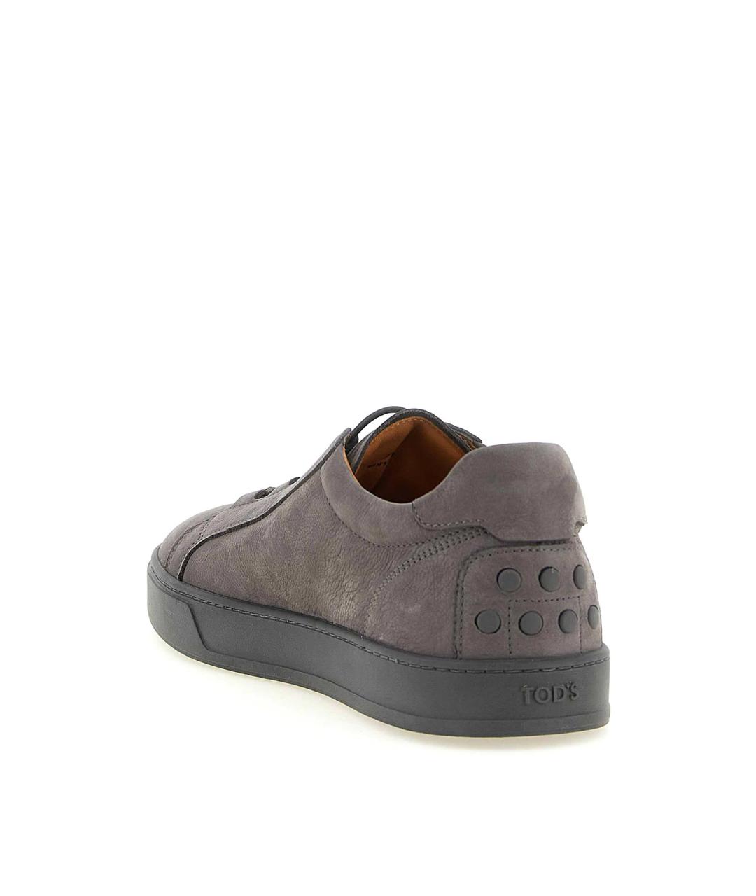 TOD'S Серые кожаные низкие кроссовки / кеды, фото 3