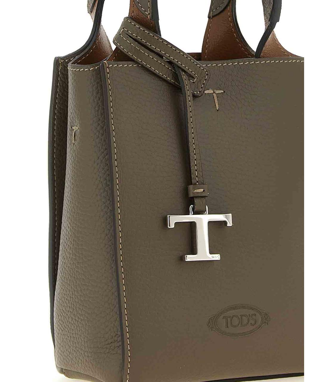 TOD'S Зеленая кожаная сумка с короткими ручками, фото 3