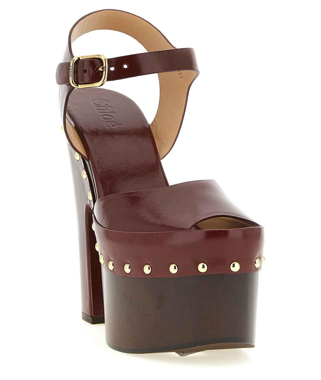 CHLOE Бордовые кожаные босоножки, фото 2