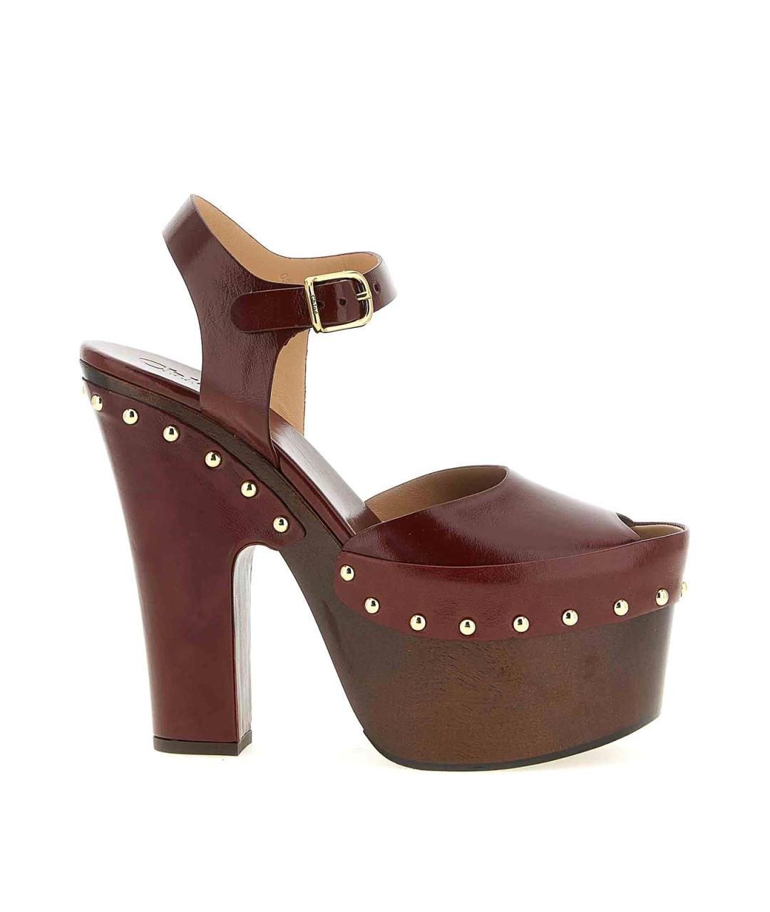 CHLOE Бордовые кожаные босоножки, фото 1