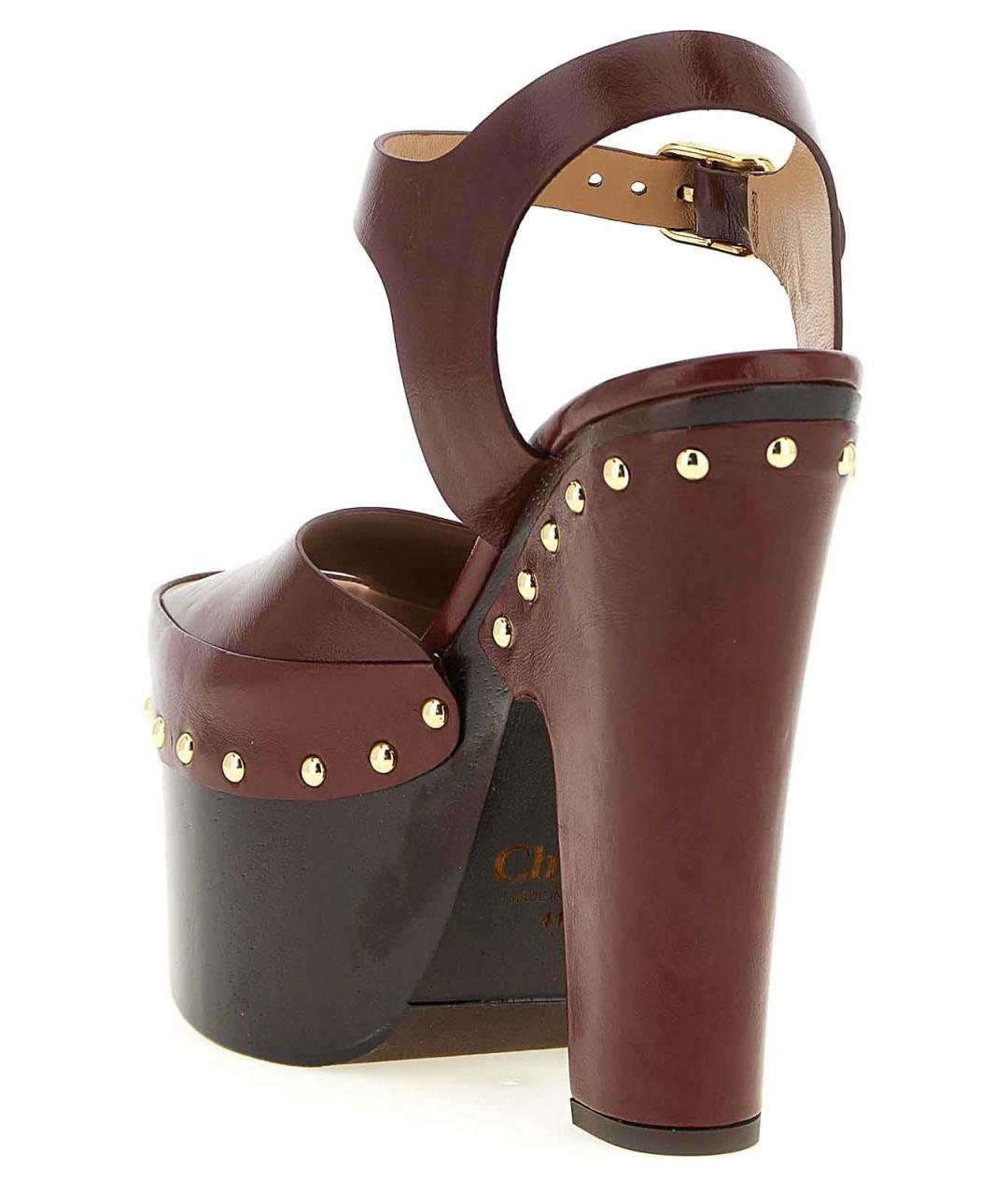 CHLOE Бордовые кожаные босоножки, фото 3