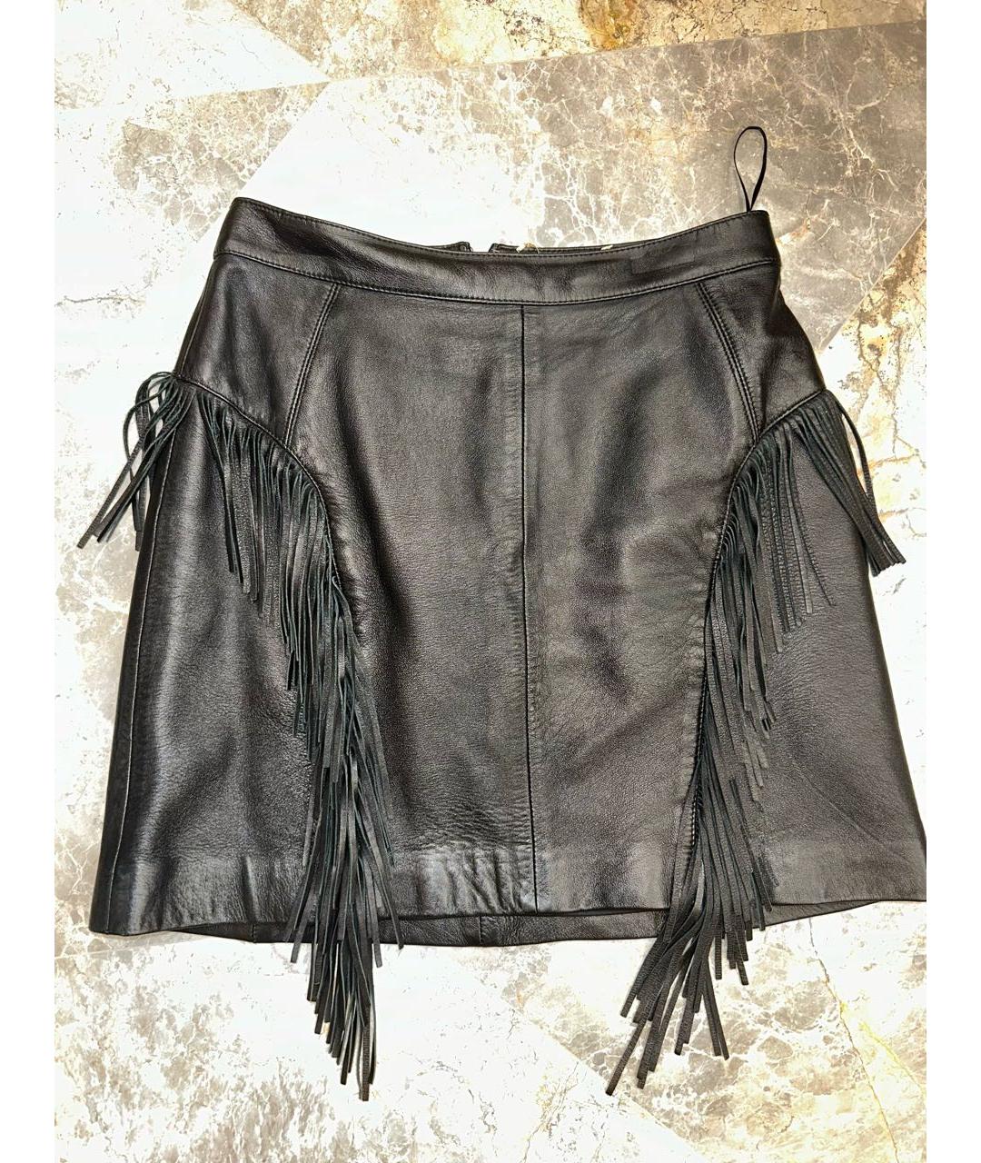 SAINT LAURENT Черная кожаная юбка мини, фото 5