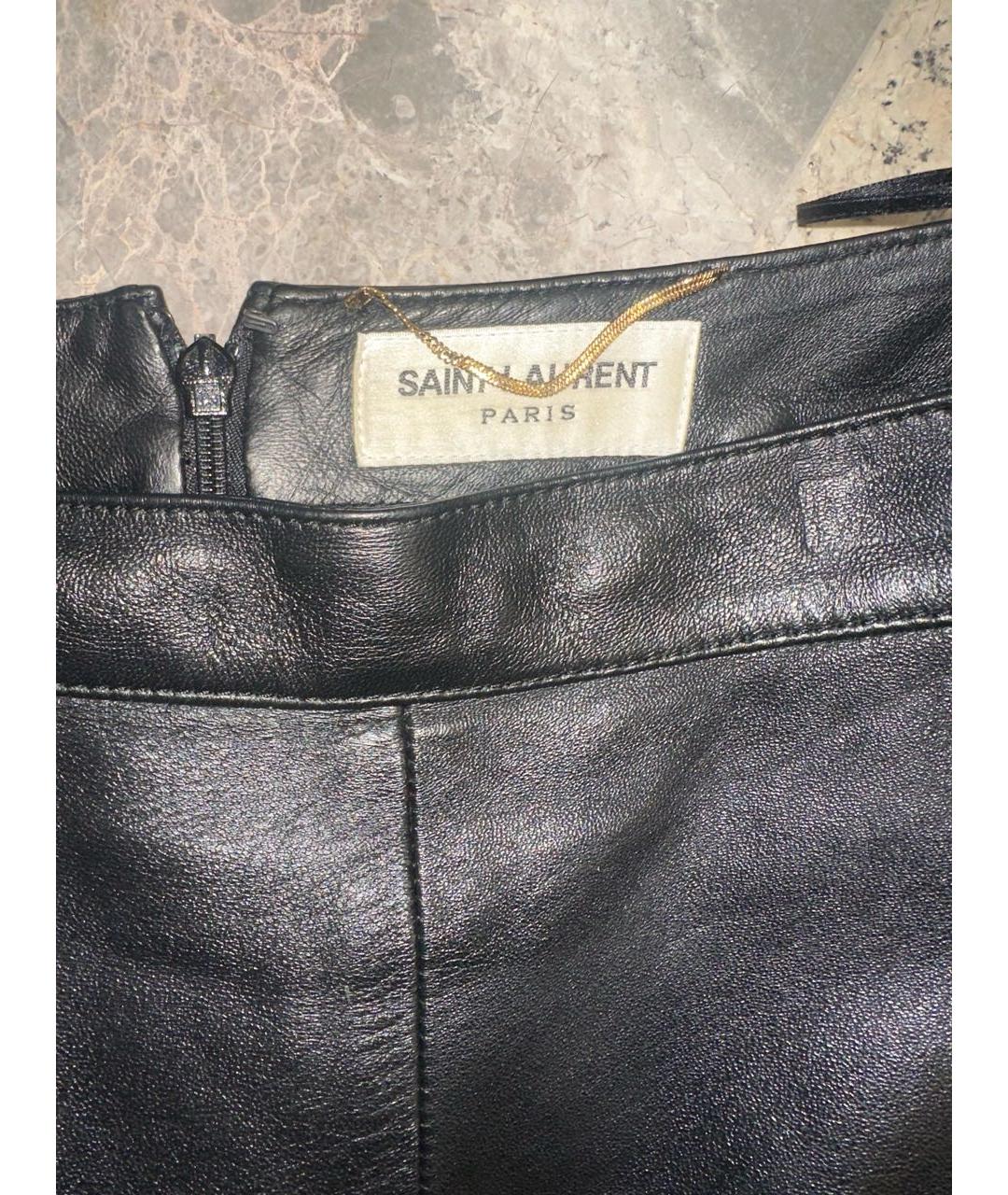 SAINT LAURENT Черная кожаная юбка мини, фото 3