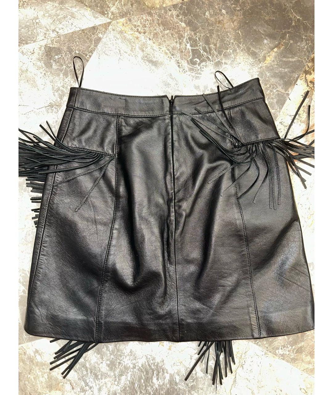 SAINT LAURENT Черная кожаная юбка мини, фото 2
