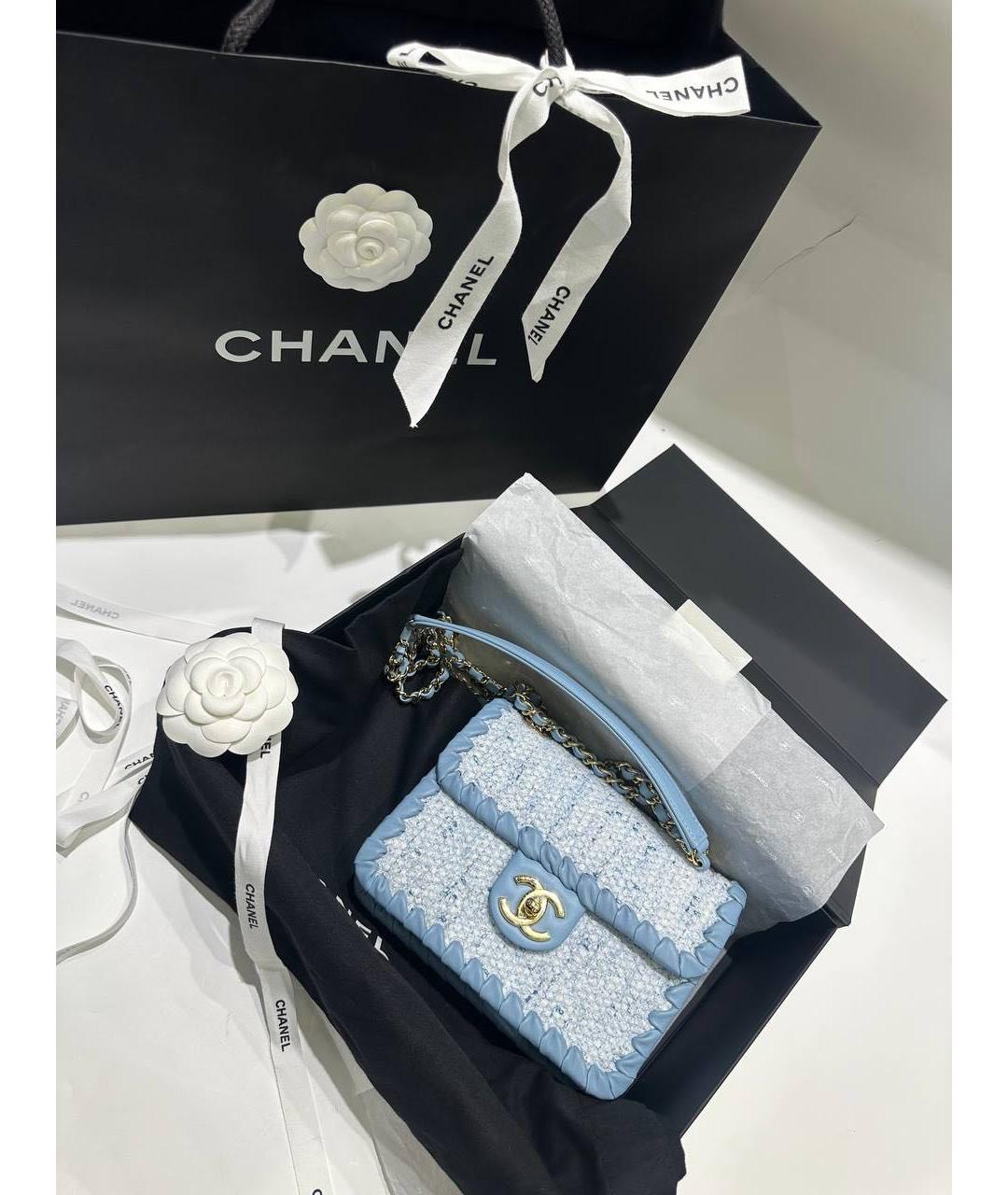 CHANEL Голубая твидовая сумка через плечо, фото 2