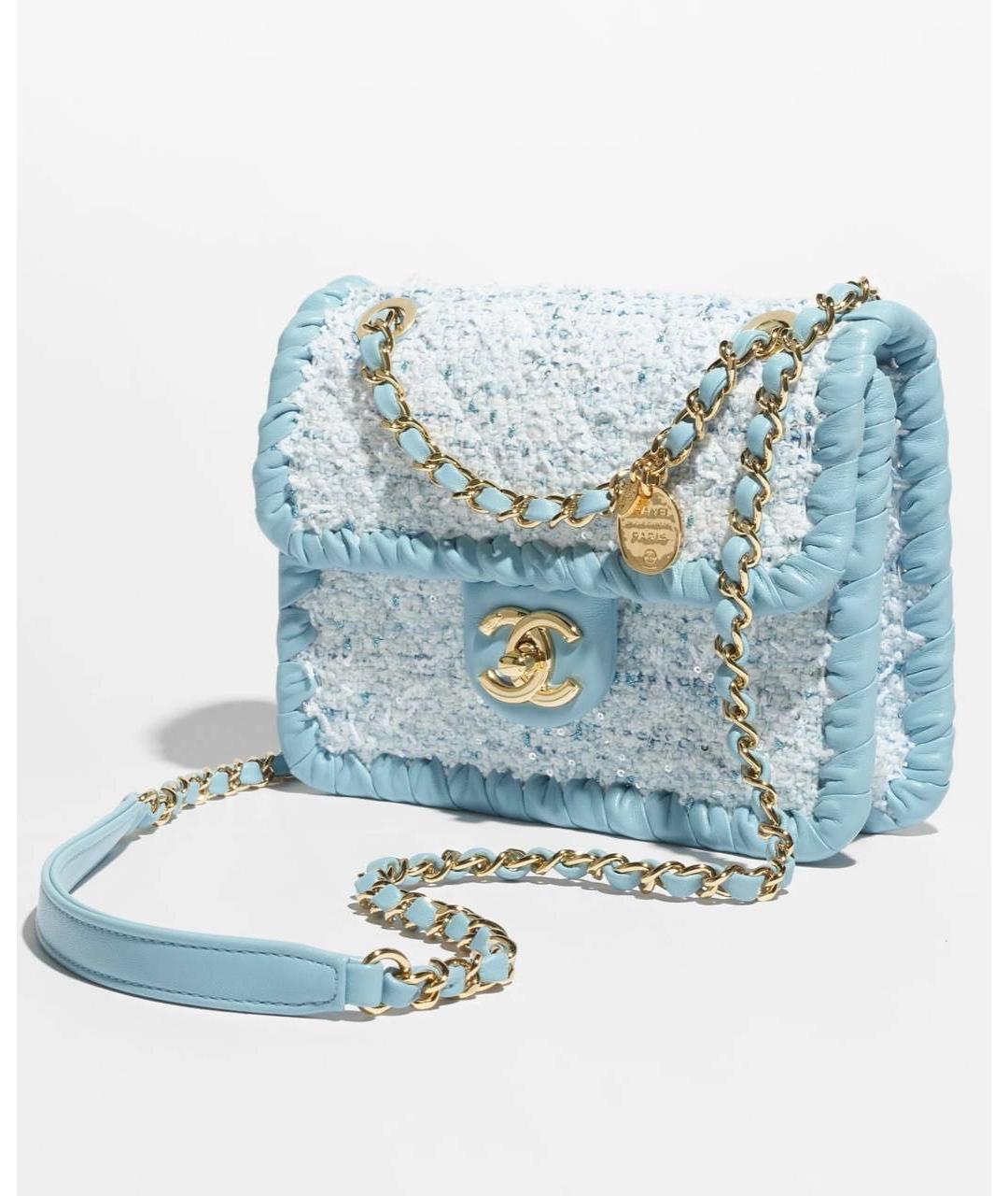 CHANEL Голубая твидовая сумка через плечо, фото 3