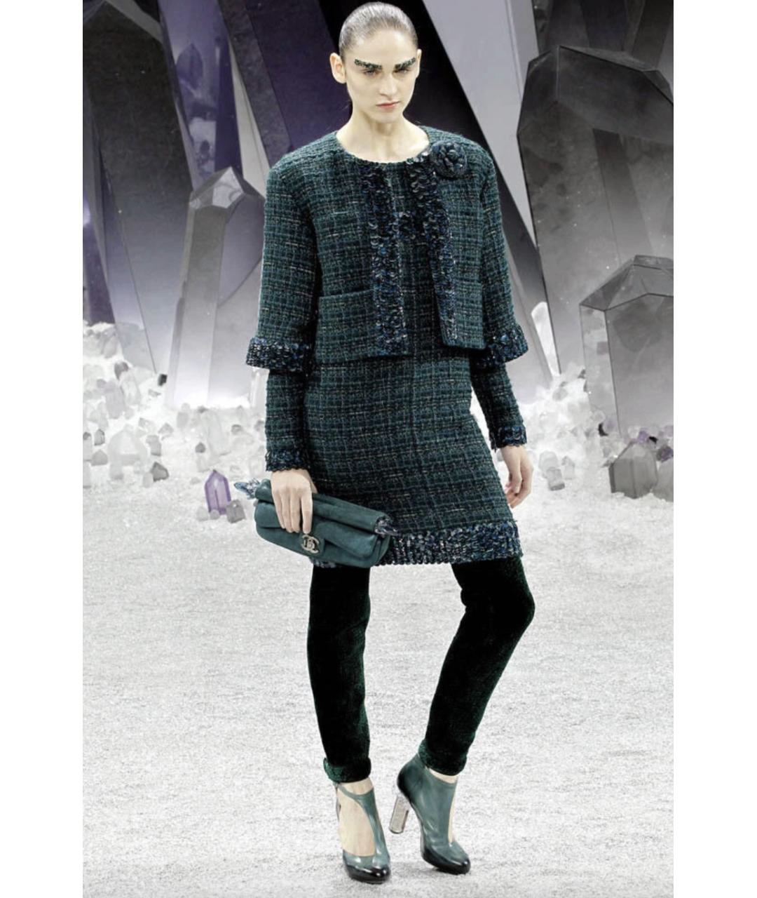 CHANEL Зеленое шерстяное повседневное платье, фото 5