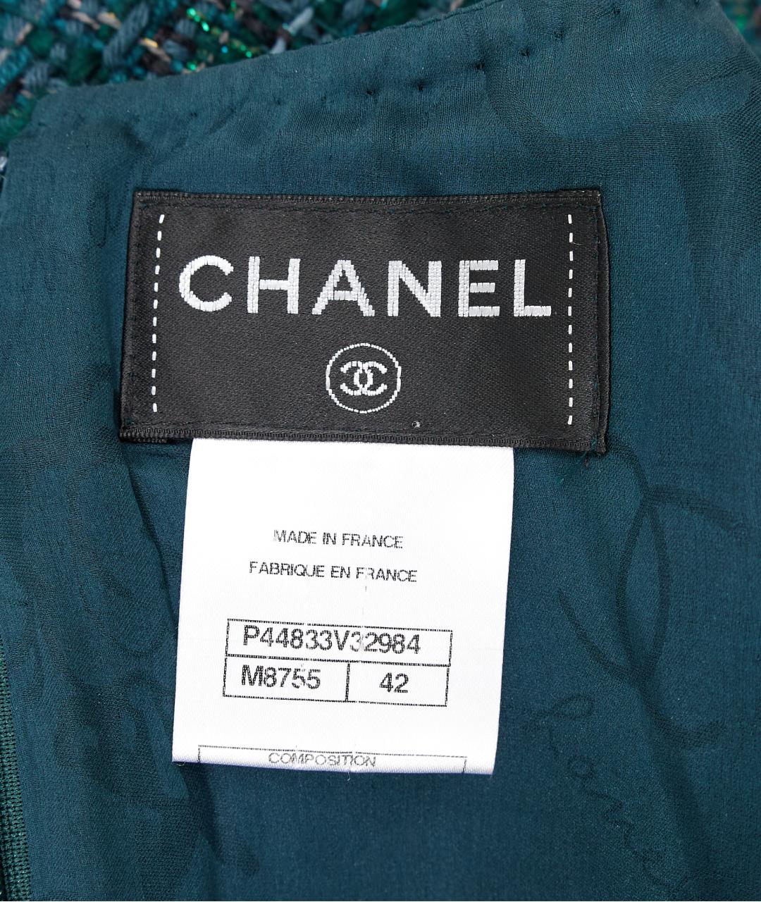 CHANEL Зеленое шерстяное повседневное платье, фото 4