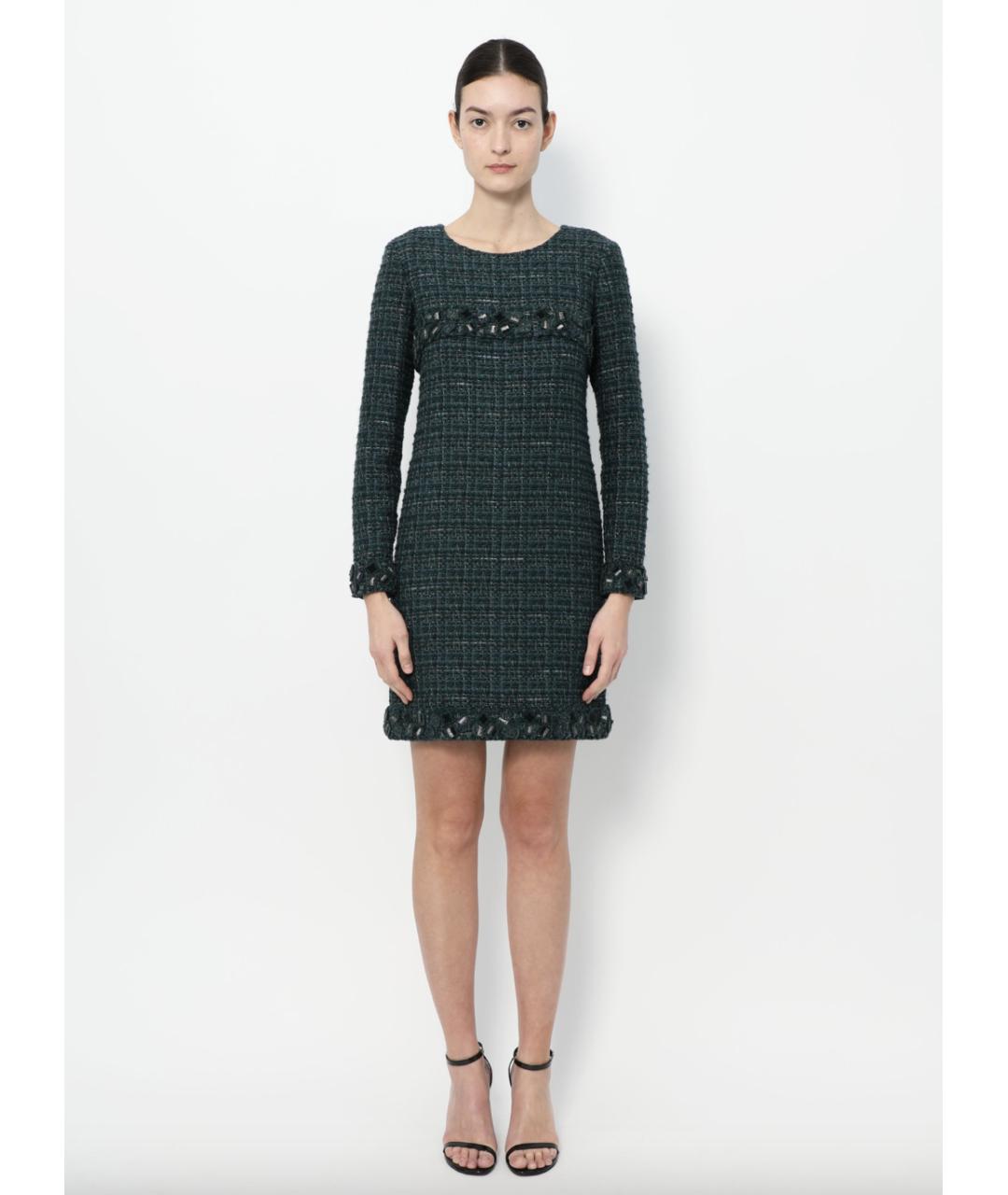 CHANEL Зеленое шерстяное повседневное платье, фото 7