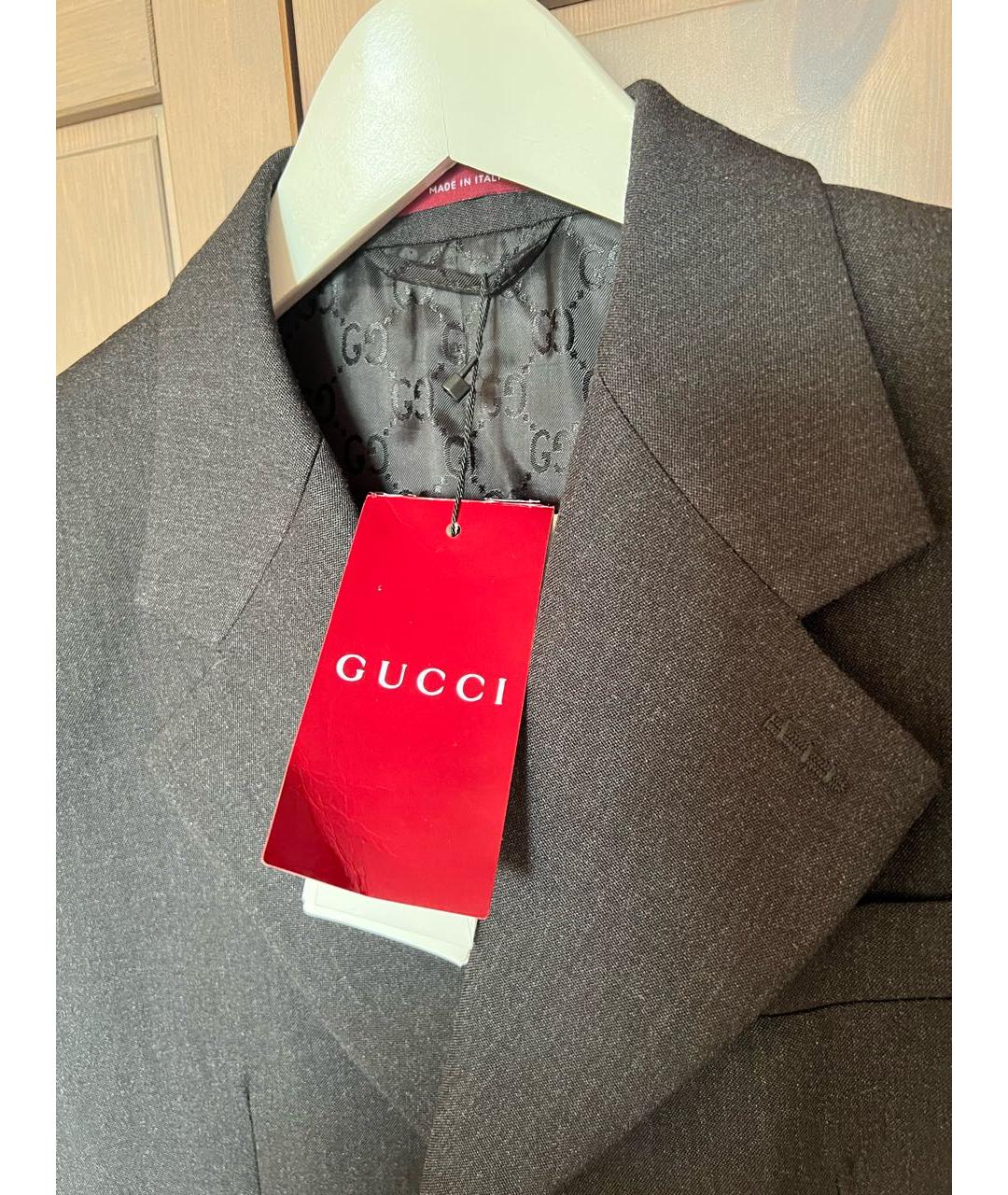 GUCCI Антрацитовый шерстяной жакет/пиджак, фото 2