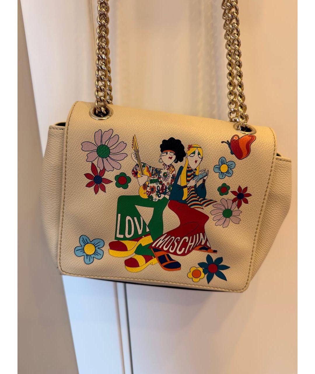 LOVE MOSCHINO Бежевая кожаная сумка через плечо, фото 6