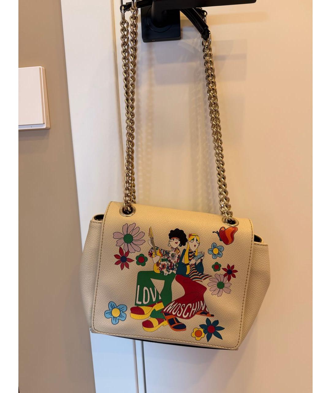 LOVE MOSCHINO Бежевая кожаная сумка через плечо, фото 2