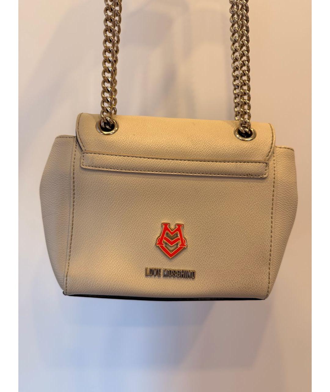 LOVE MOSCHINO Бежевая кожаная сумка через плечо, фото 3
