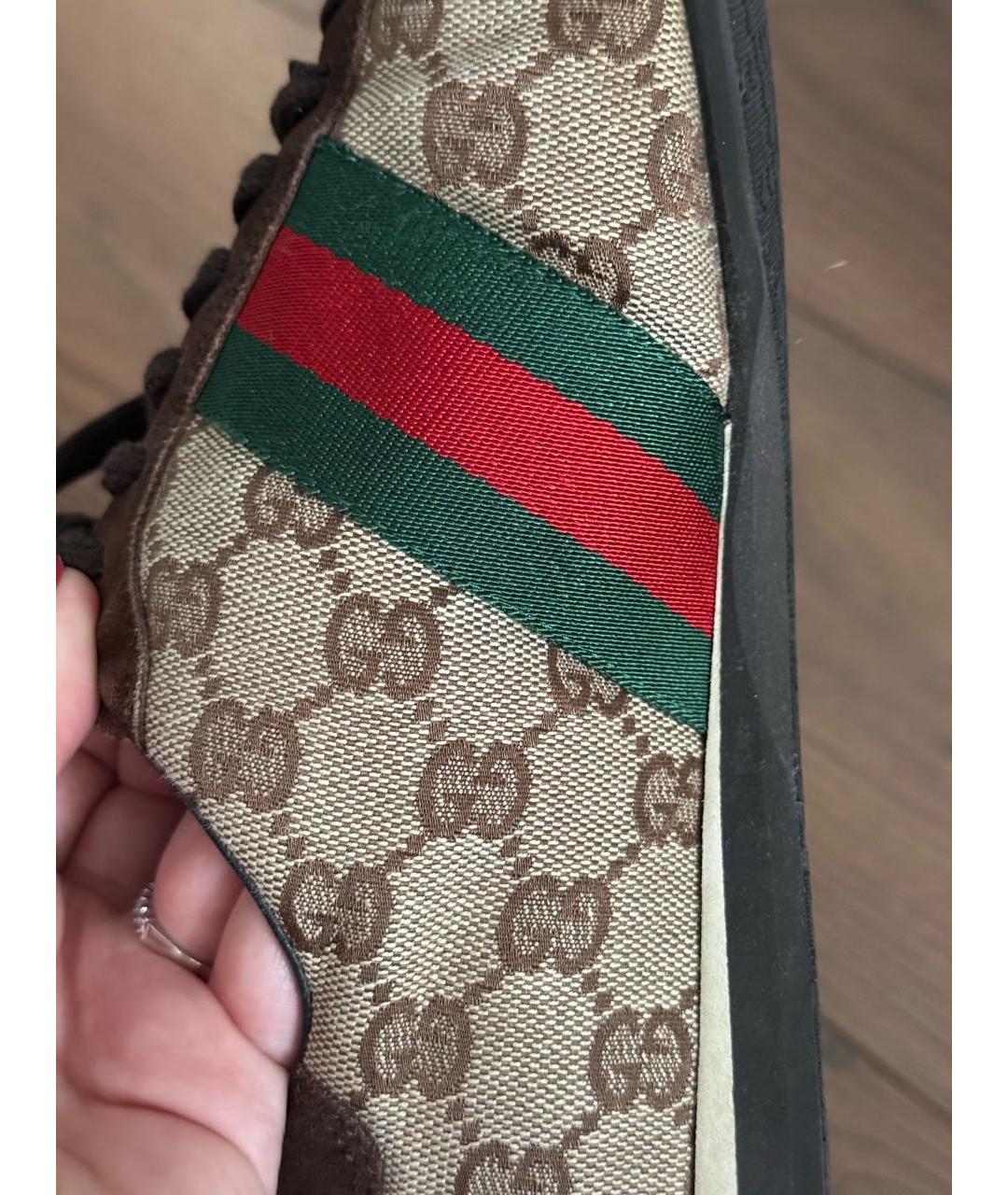 GUCCI Коричневые текстильные кеды, фото 5