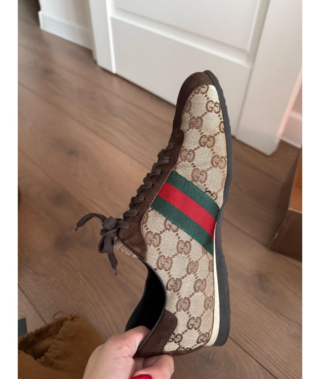 GUCCI Коричневые текстильные кеды, фото 9