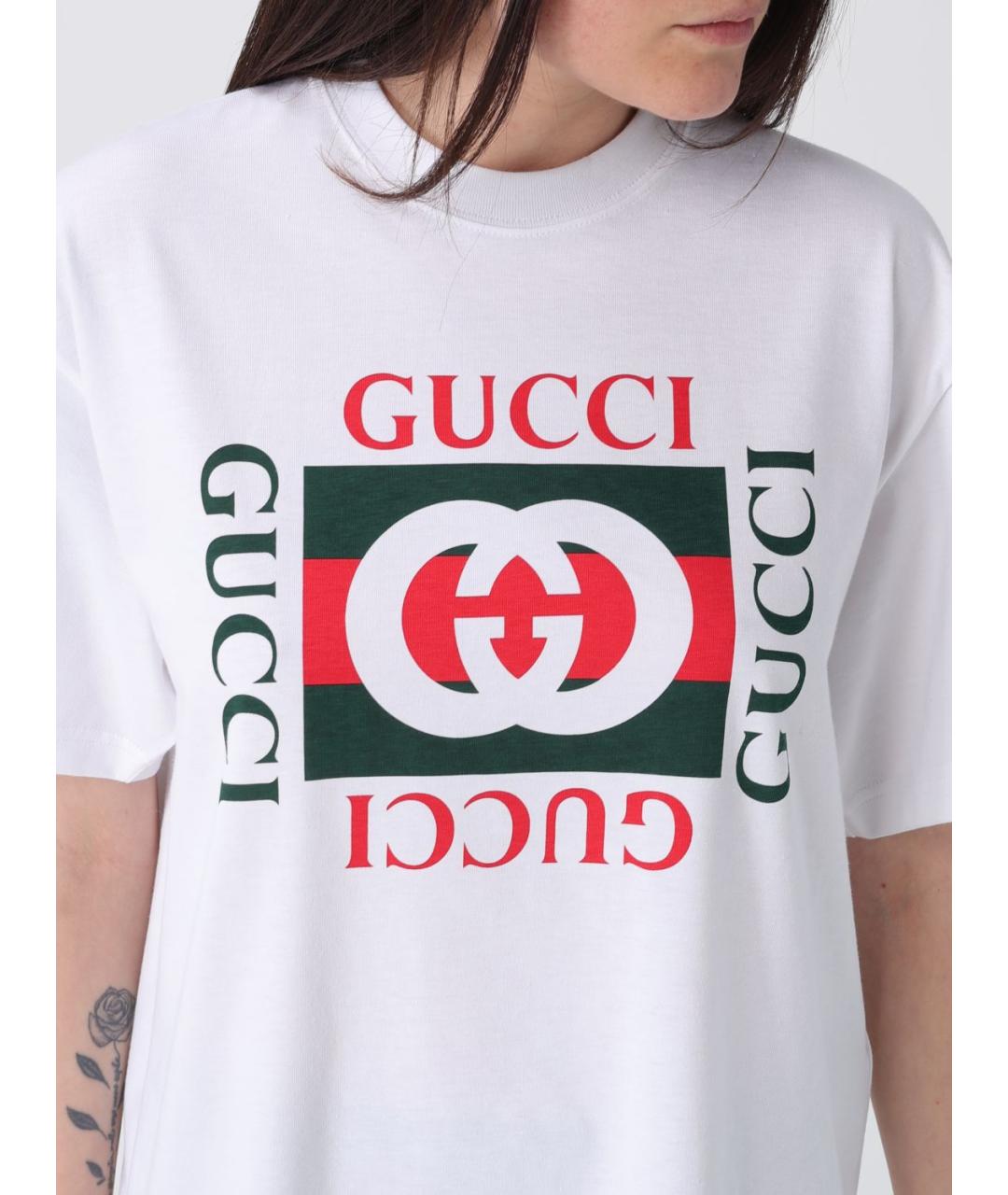 GUCCI Белая хлопковая футболка, фото 4