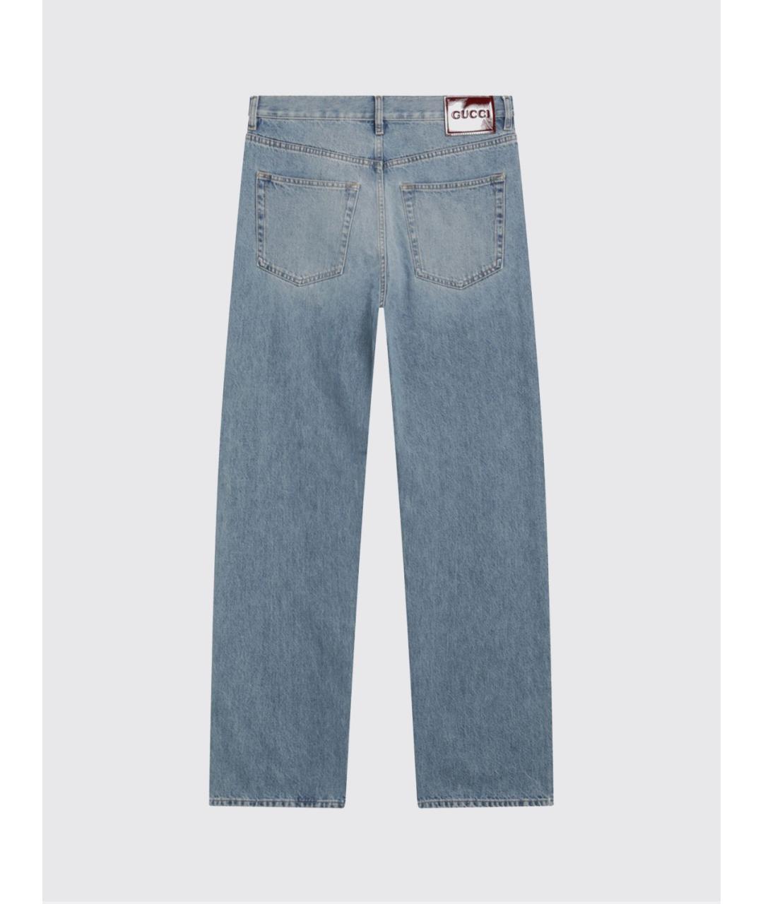 GUCCI Голубые хлопковые прямые джинсы, фото 3