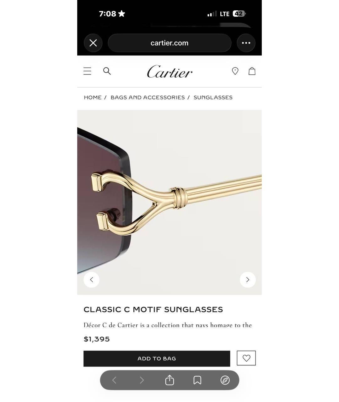 CARTIER Золотые металлические солнцезащитные очки, фото 3