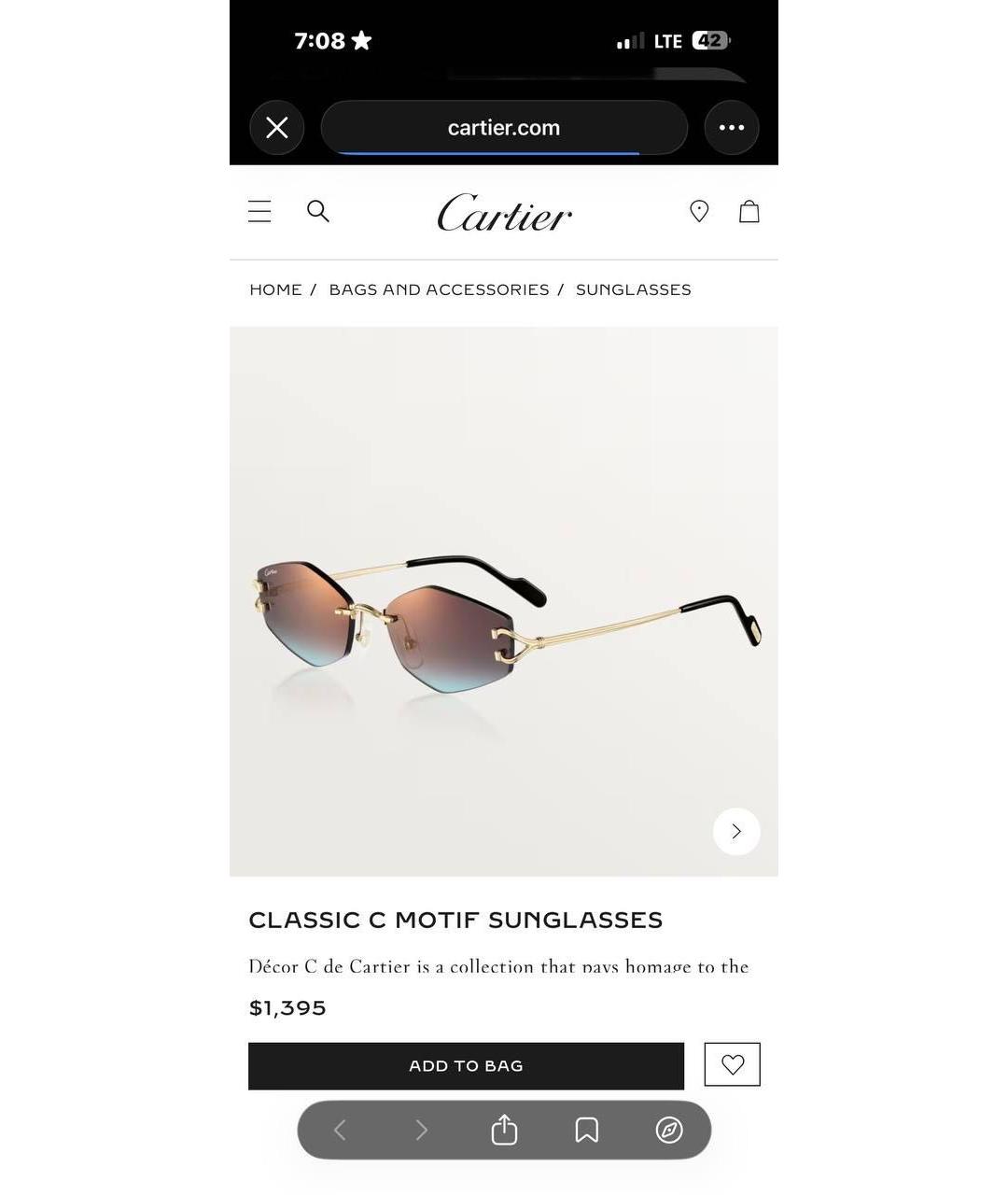CARTIER Золотые металлические солнцезащитные очки, фото 2
