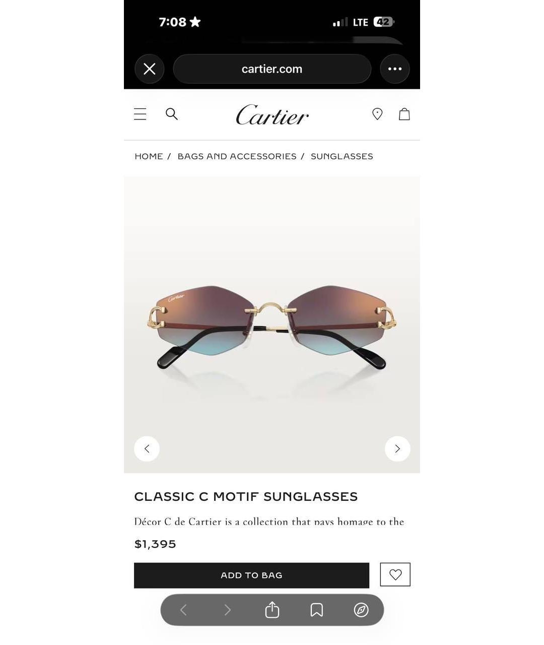 CARTIER Золотые металлические солнцезащитные очки, фото 5