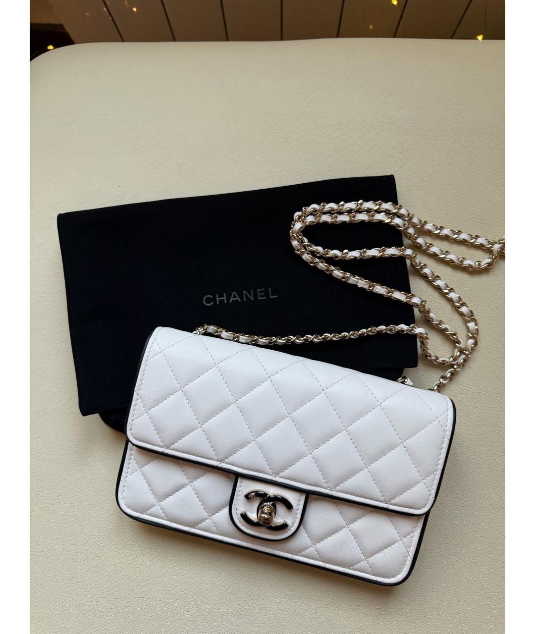 CHANEL Белая кожаная сумка через плечо, фото 4