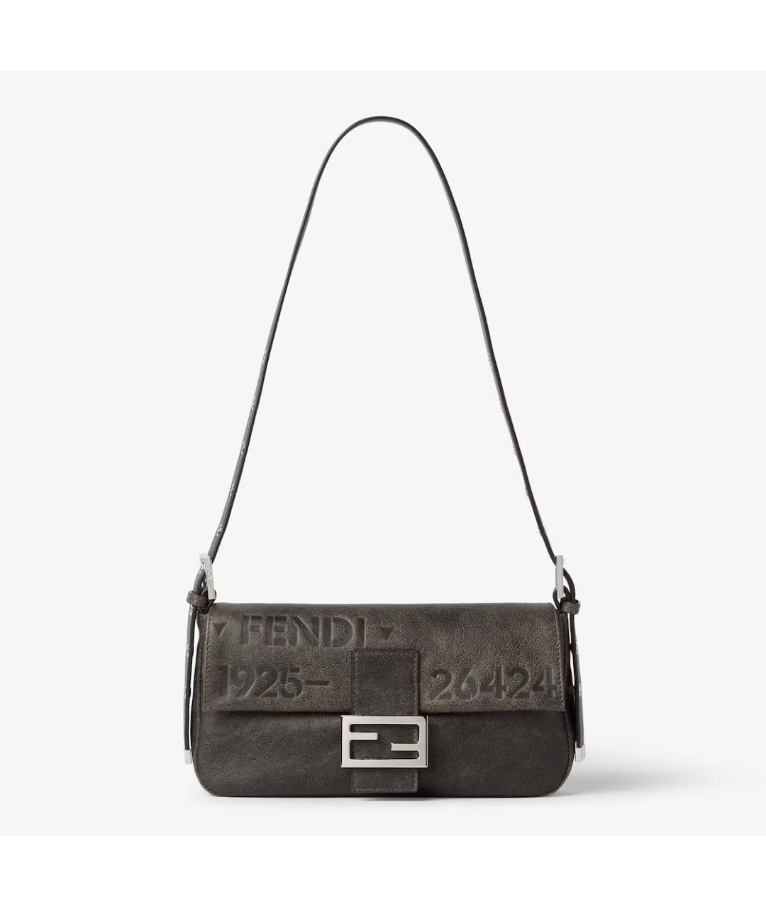 FENDI Серая кожаная сумка с короткими ручками, фото 3