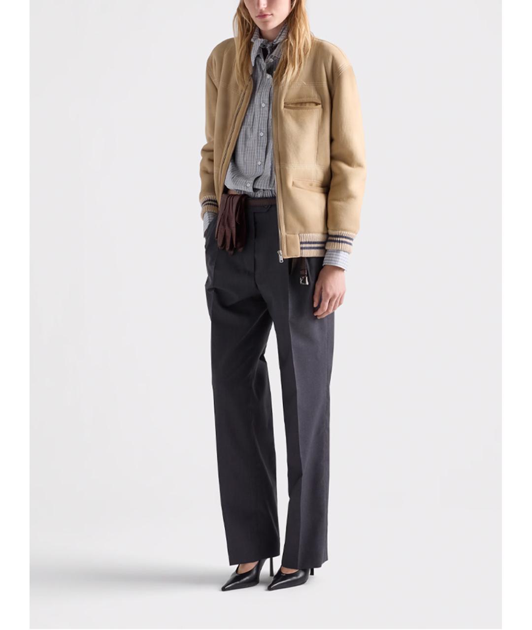 PRADA Антрацитовые шерстяные прямые брюки, фото 2