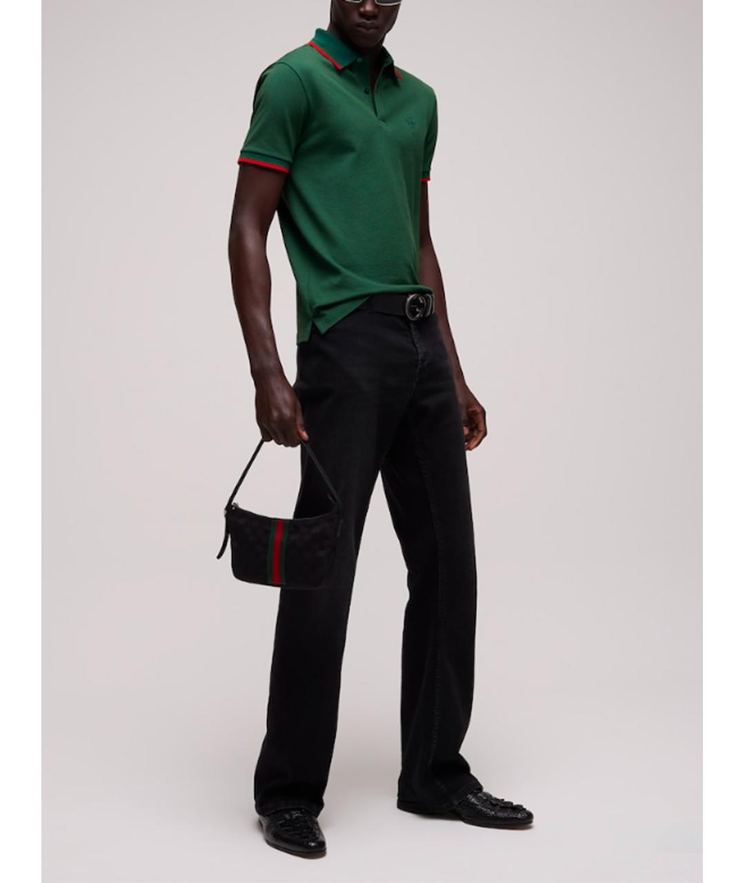 GUCCI Зеленое хлопковое поло с коротким рукавом, фото 2