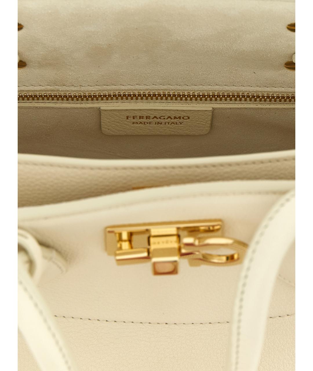 FERRAGAMO Белая кожаная сумка тоут, фото 4