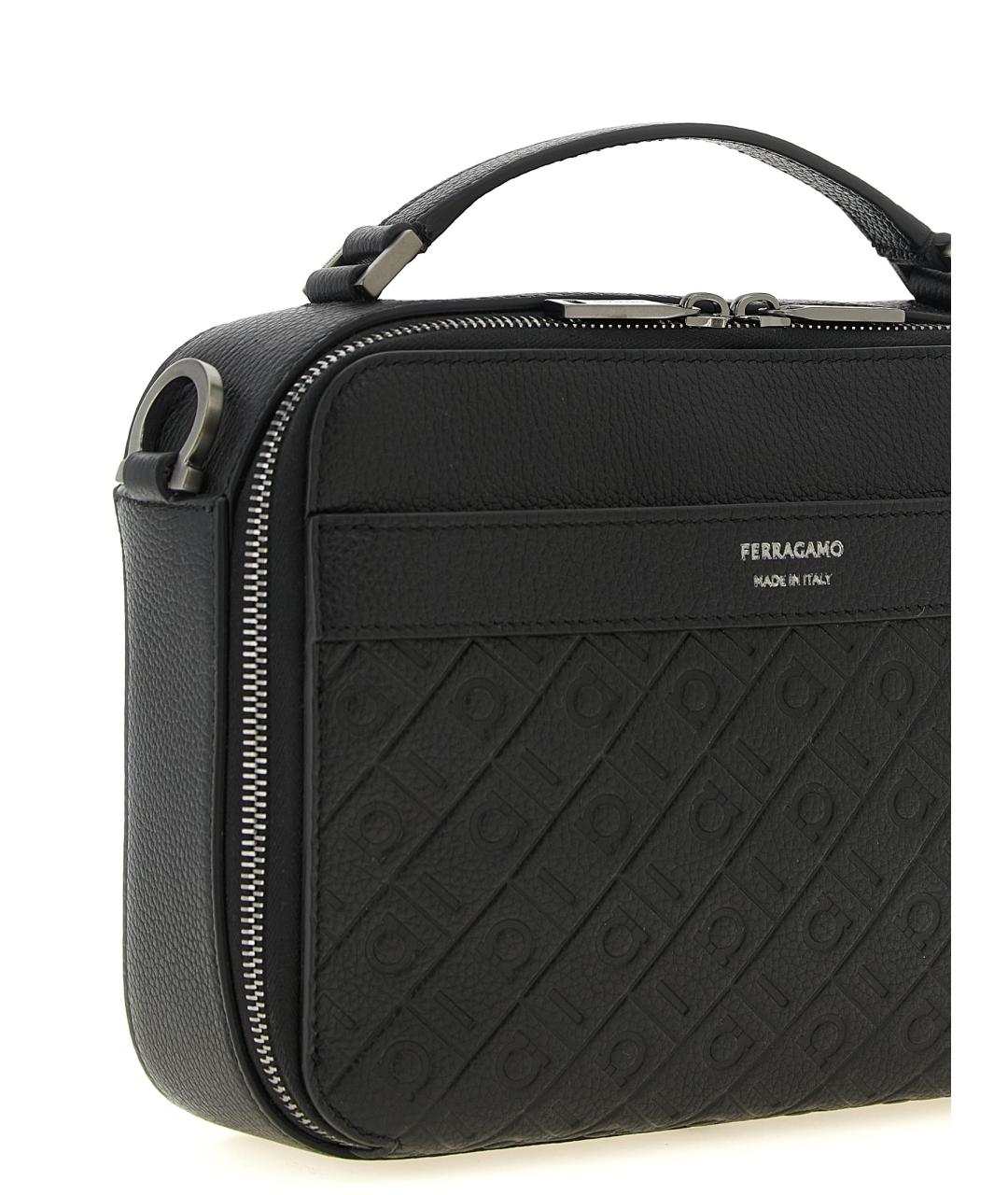 FERRAGAMO Черная кожаная сумка на плечо, фото 3