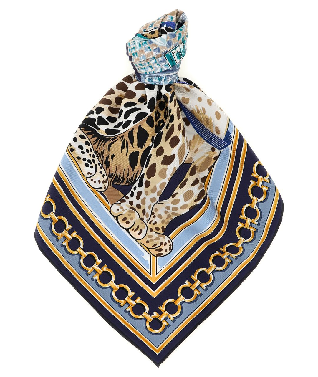 FERRAGAMO Синий шелковый шарф, фото 1