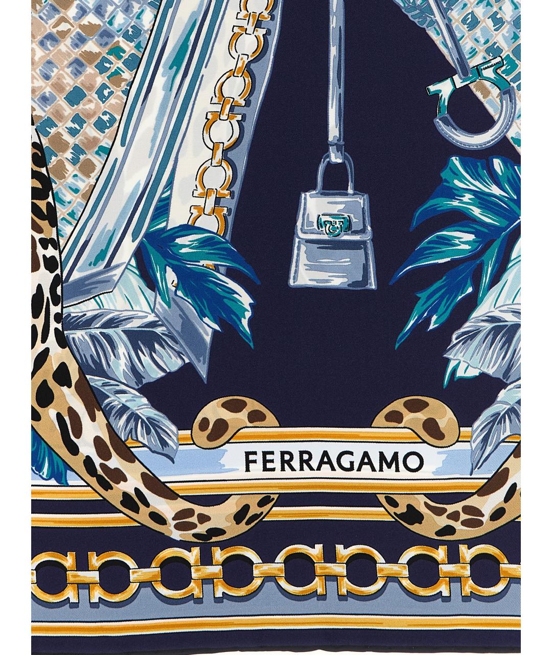FERRAGAMO Синий шелковый шарф, фото 2