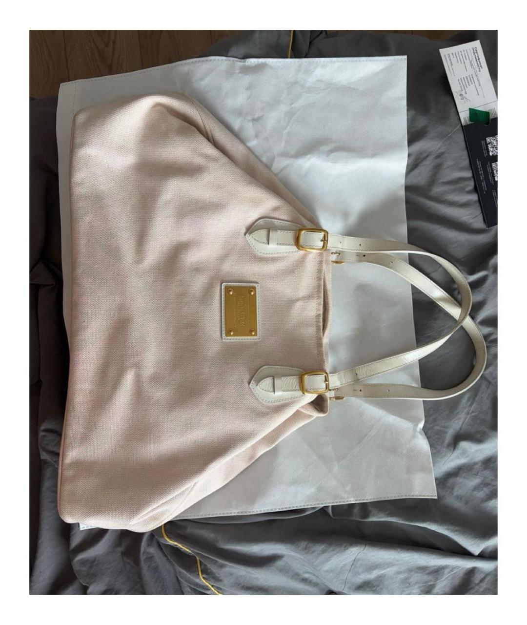 LOUIS VUITTON Белая льняная сумка тоут, фото 7