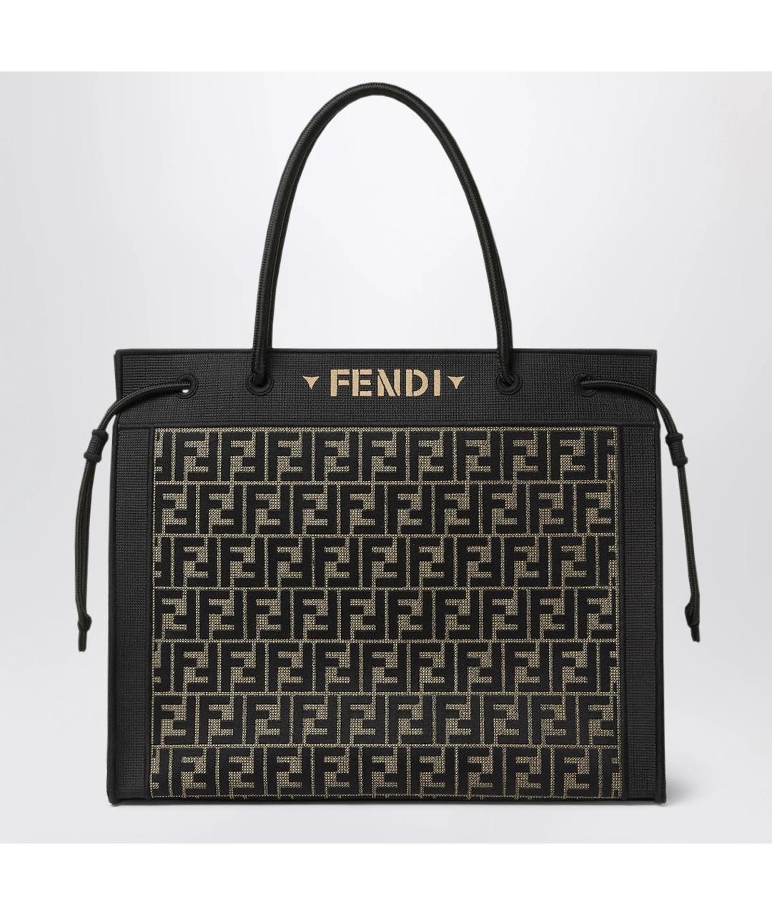 FENDI Коричневая жаккардовая сумка тоут, фото 3