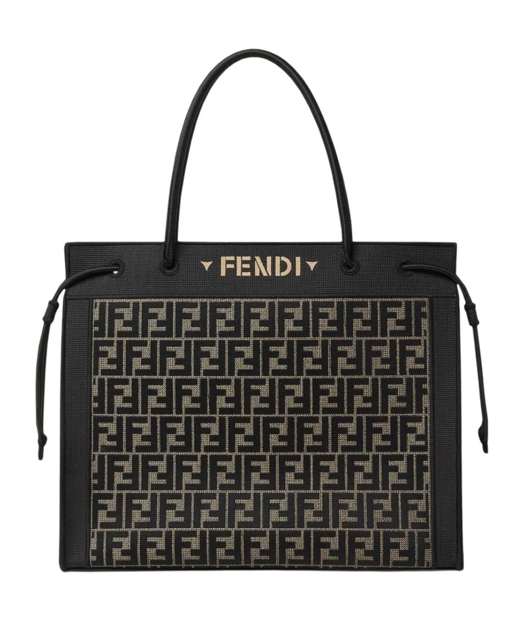 FENDI Коричневая жаккардовая сумка тоут, фото 1